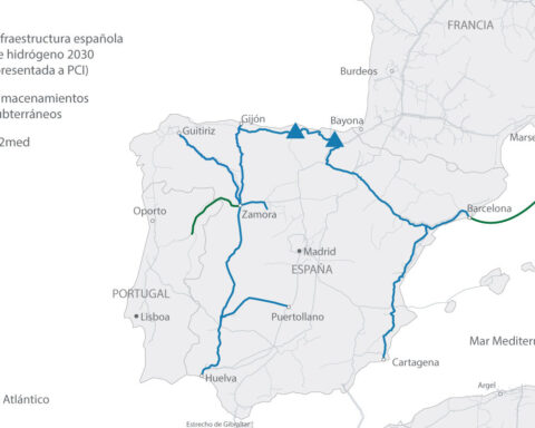 El corredor H2med tendrá capacidad para transportar a Europa hasta 2 millones de toneladas de hidrógeno verde producido en España y Portugal. Gráfico: Enagás.