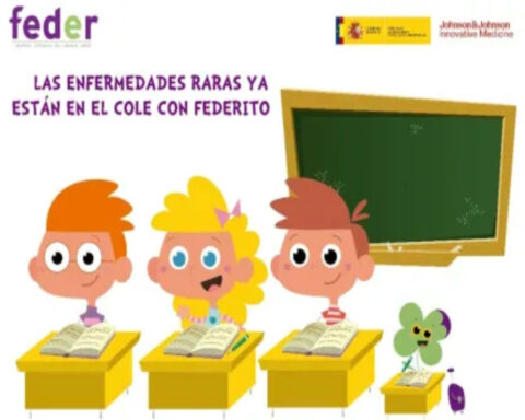 Federito, el trébol de cuatro hojas, sensibiliza a más de 65.000 niños y niñas sobre enfermedades raras con más de 12 años de trayectoria. Imagen: Feder.