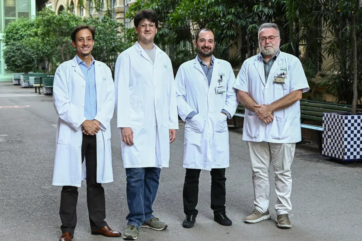 El equipo del Clínic-IDIBAPS que investigó los antidepresivos: oaquim Raduà, Michele De Prisco, Vincenzo Oliva y Eduard Vieta..