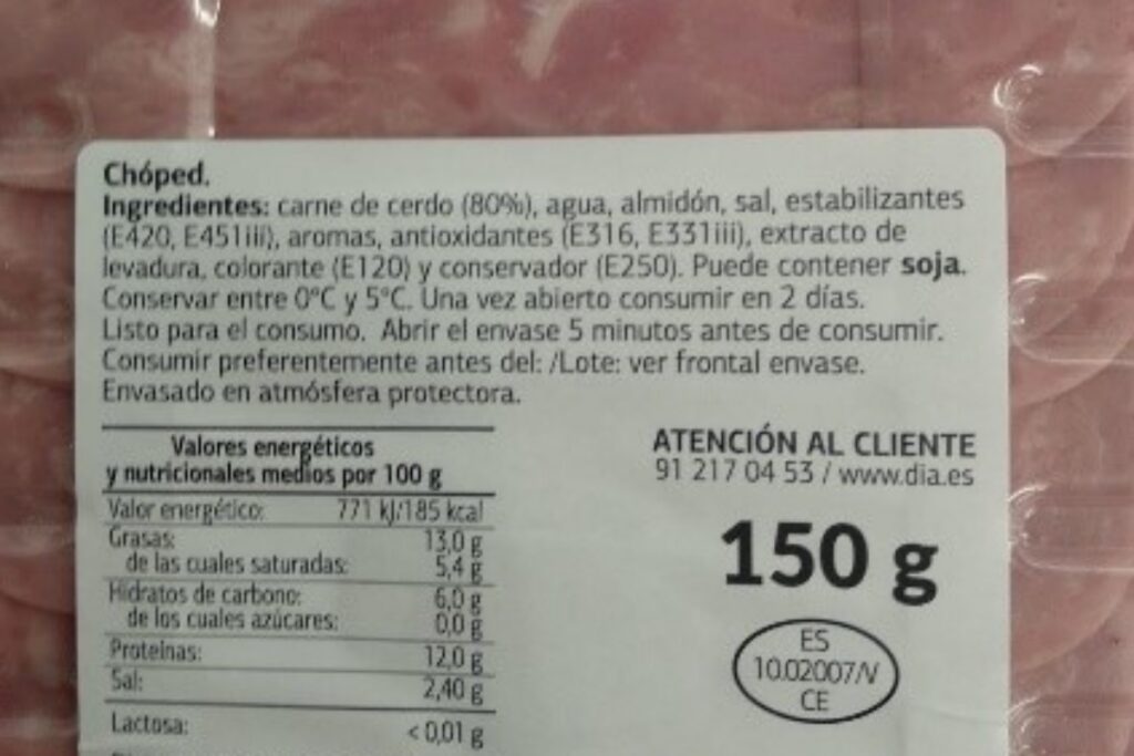 El aviso se originó tras la detección de Listeria monocytogenes en el producto “chopped lata finas lonchas” de 150 gramos.