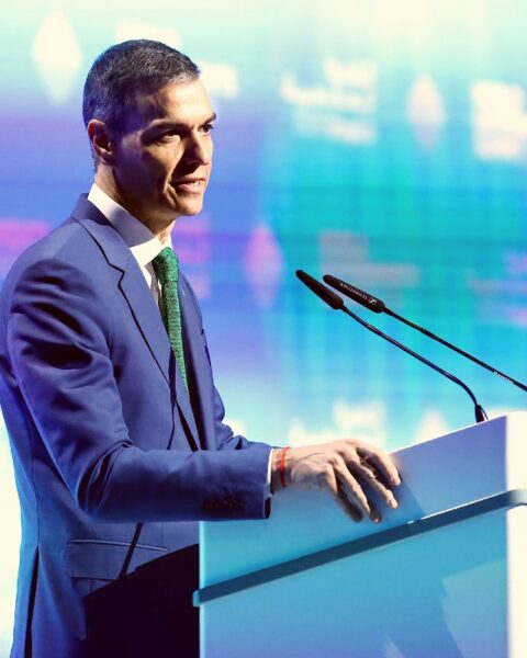 El presidente del Gobierno, Pedro Sánchez, durante su intervención en el World Governments Summit.