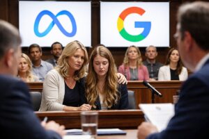 Declaran a Meta y Google responsables en un juicio histórico sobre la adicción a las redes sociales. Imagen: IA