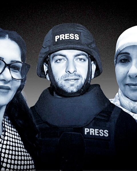 La presentadora Ghada Dayekh, el periodista Mohammed Samir Washah, corresponsal de Al Jazeera y Suzan Khalil, asesinados por Israel