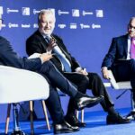 David Vegara, vocal de la Junta Directiva del Cercle d’Economia, Tomás Muniesa, presidente de CaixaBank y avid López Salido, director general de Economía del Banco de España