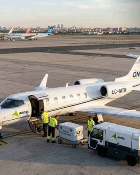 Uno de los vuelos de Aena para transportar órganos para trasplante.