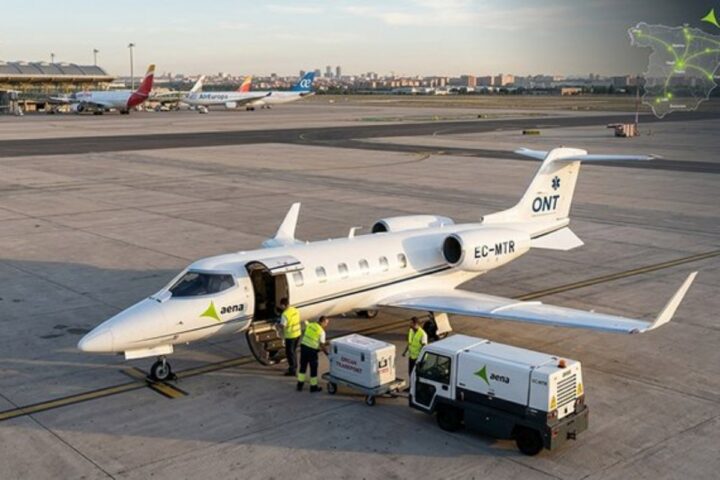 Uno de los vuelos de Aena para transportar órganos para trasplante.