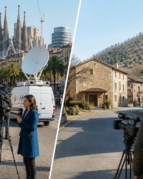 Cobertura de noticias en Cataluña. Imagen hecha con photoshop