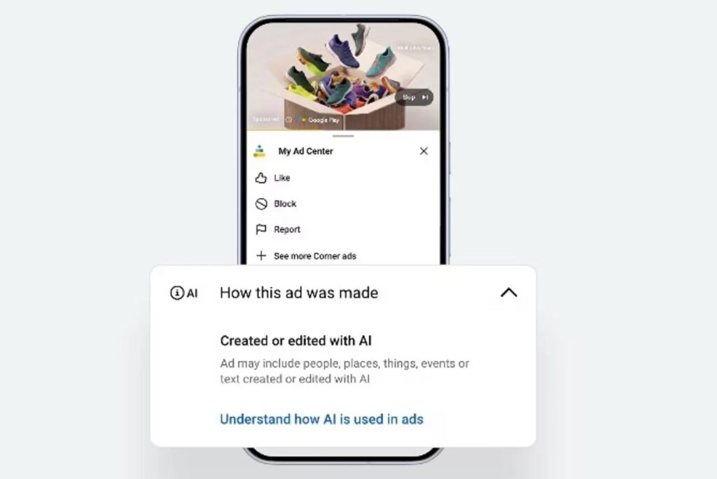 La etiqueta de Google para identificar a los anuncios hechos con IA.