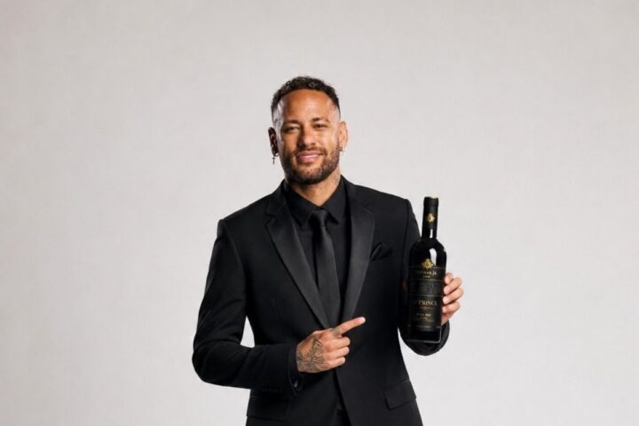 Neymar en la prersentación de su nuevo vino español de Rioja.