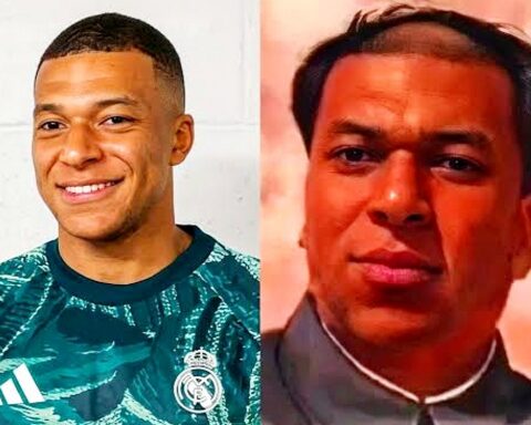 Montaje que transforma el rostro de Mbappé en Mao Zedong.