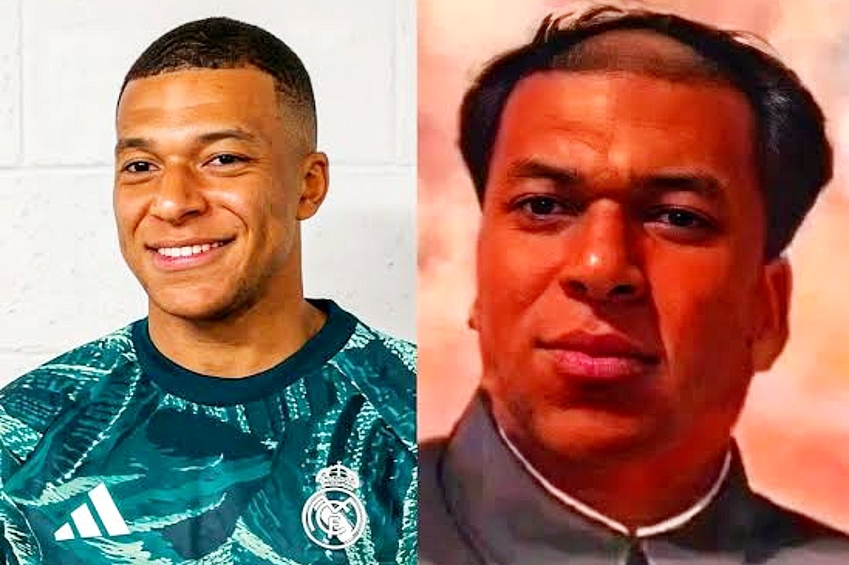 Montaje que transforma el rostro de Mbappé en Mao Zedong.